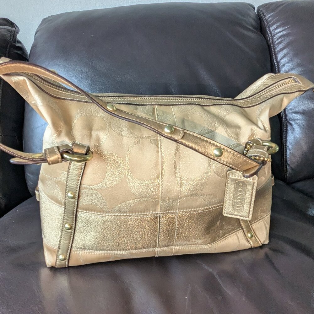 Vintage Coach Gold Lurex Signature Studded Stripe Satchel style number 12910